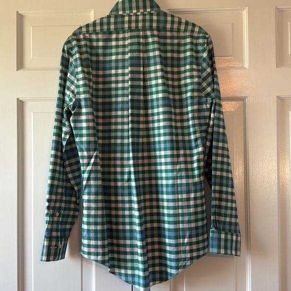 BROOKS BROTHERS GREEN WHITE CHECK REGENT NON-IRON COTTON MEN'S DRESS SHIRT SMALL - Picture 5 of 6